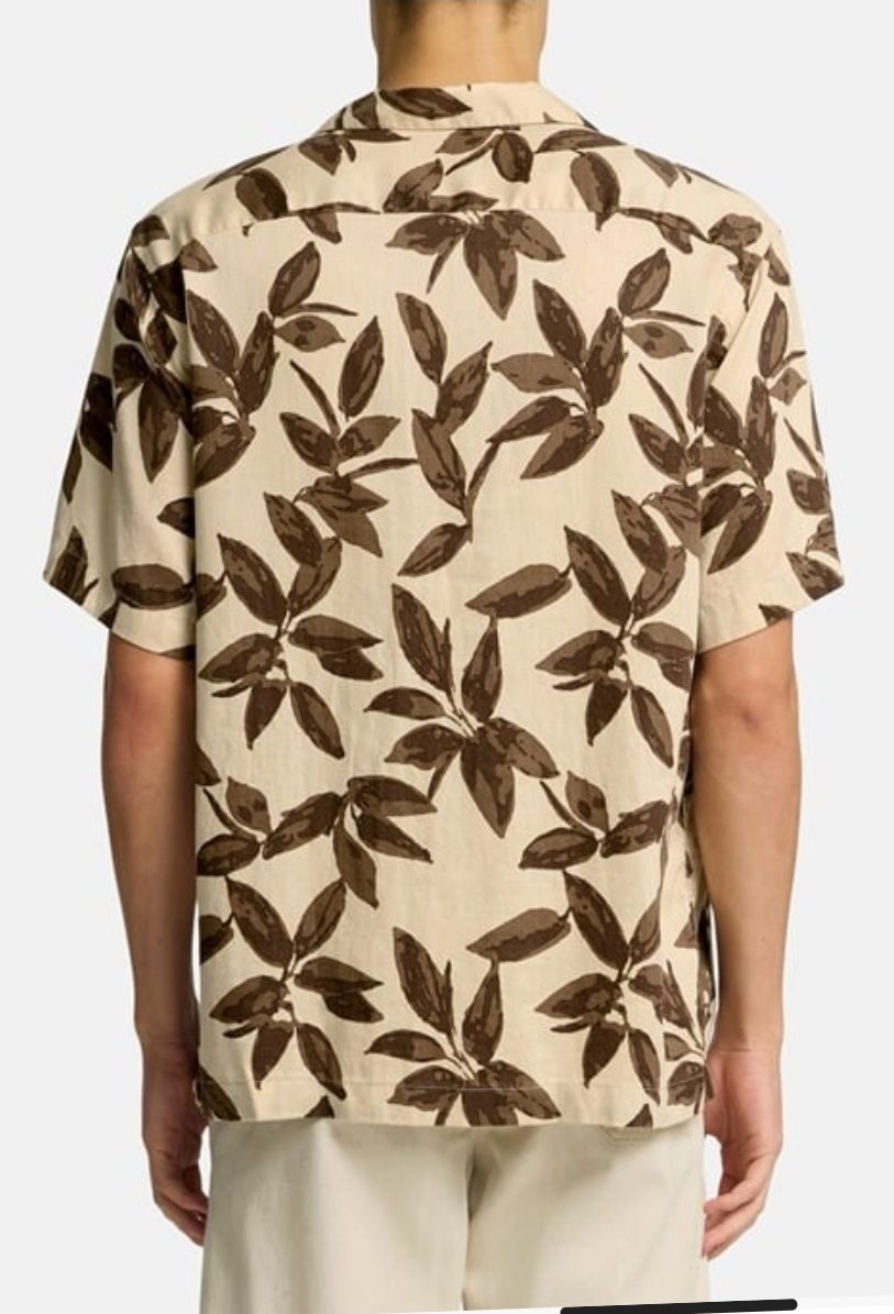 Chemise Homme à manches courtes imprimé feuilles Beige